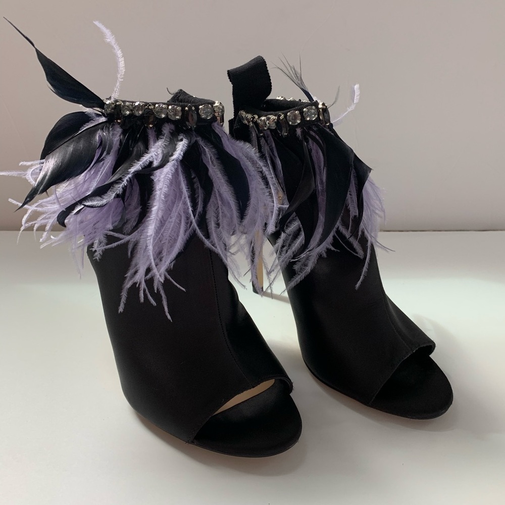 Feather peep toe heels